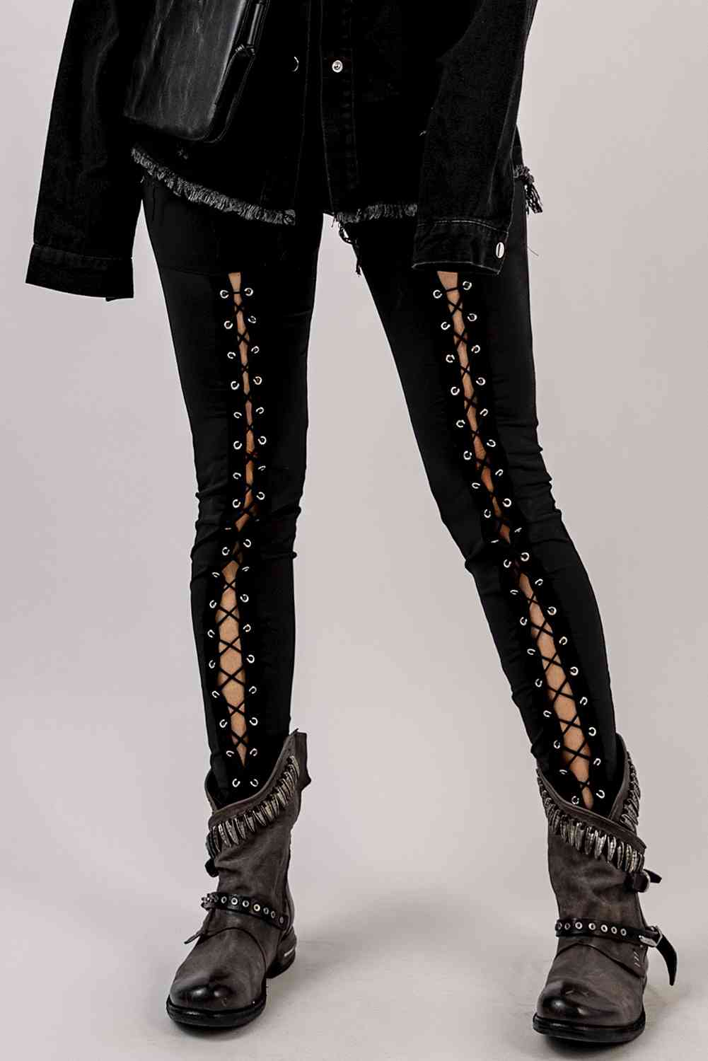 Grommet Lace Up Leggings - Pahabu - Women's Clothing & Shop
