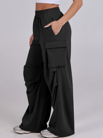 Elastic Waist Wide Leg Pants with Pockets - Pahabu - Women's Clothing & Shop