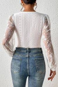 Eyelet Lace Long Sleeve Bodysuit - Pahabu - Women's Clothing & Shop