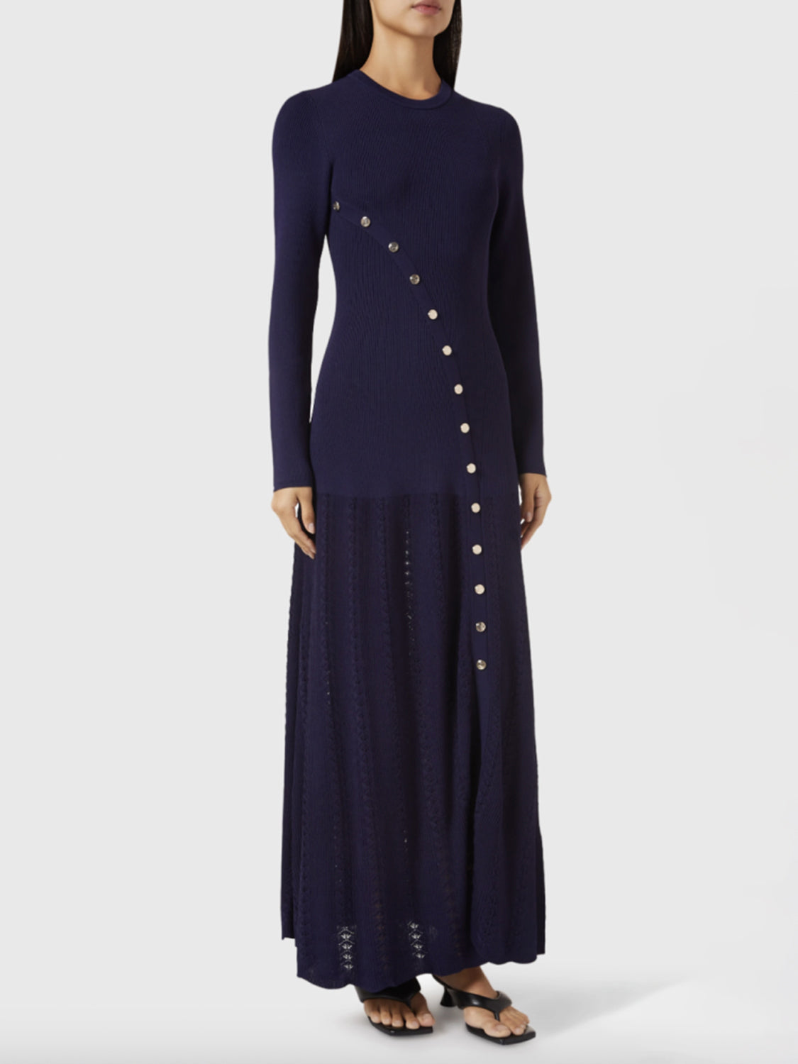 Openwork Round Neck Long Sleeve Sweater Dress - Pahabu - Women's Clothing & Shop