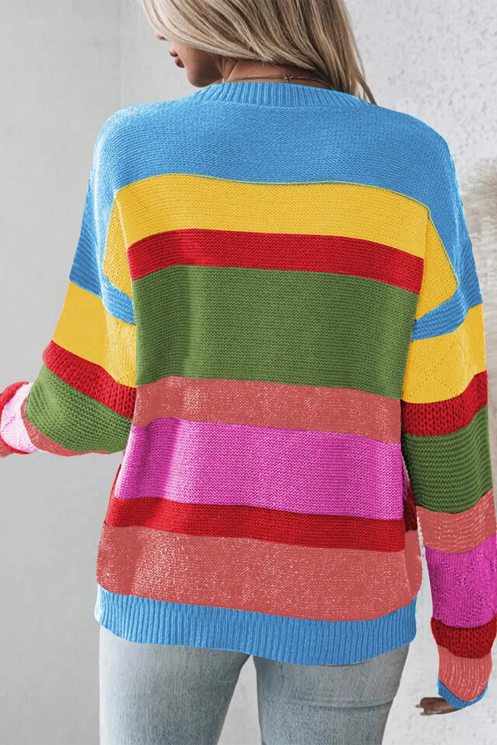 Contrast Round Neck Dropped Shoulder Sweater - Pahabu - Women's Clothing & Shop