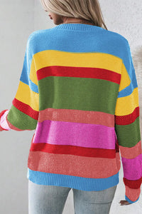 Contrast Round Neck Dropped Shoulder Sweater - Pahabu - Women's Clothing & Shop