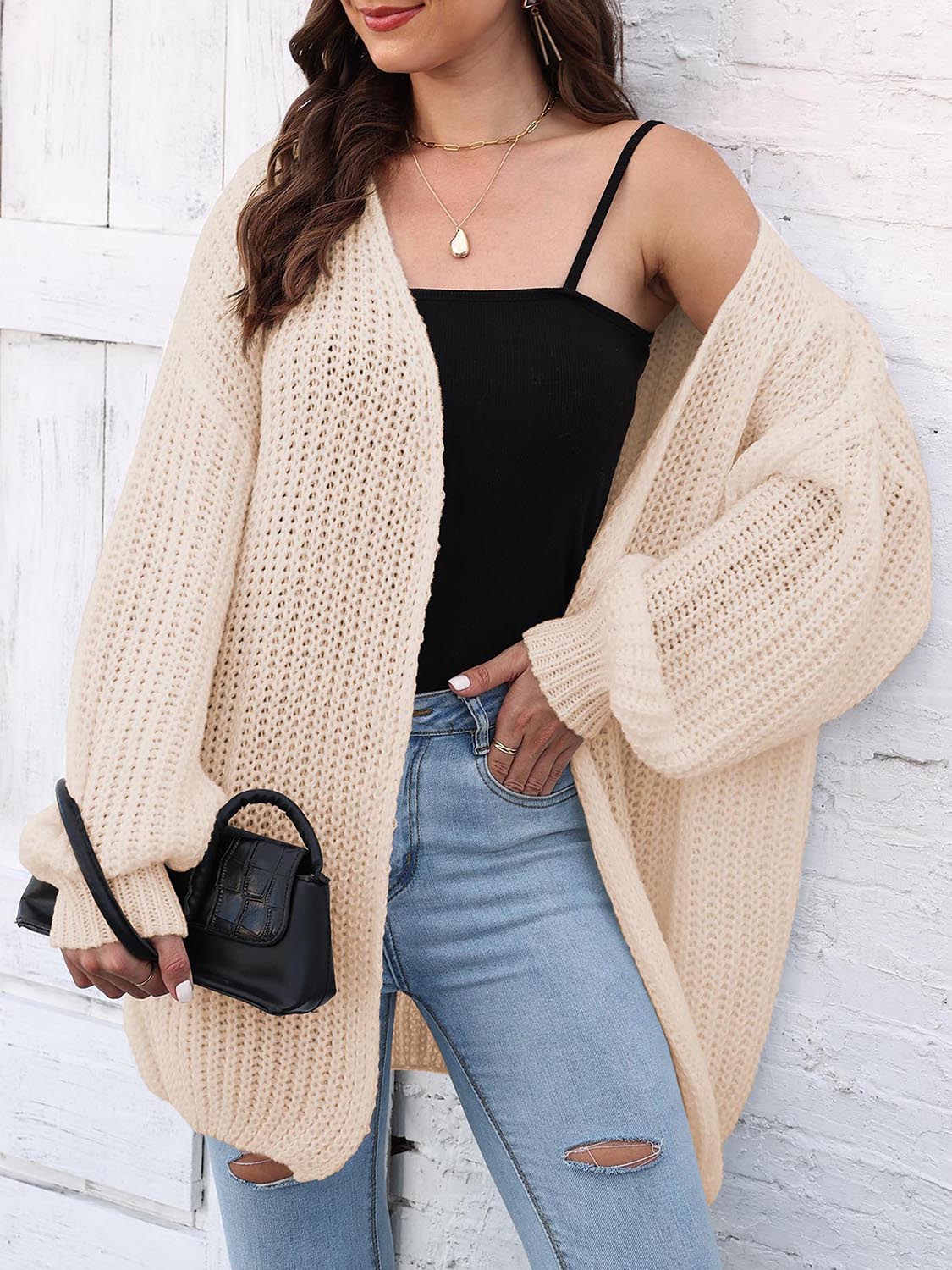 Open Front Dropped Shoulder Longline Cardigan - Pahabu - Women's Clothing & Shop