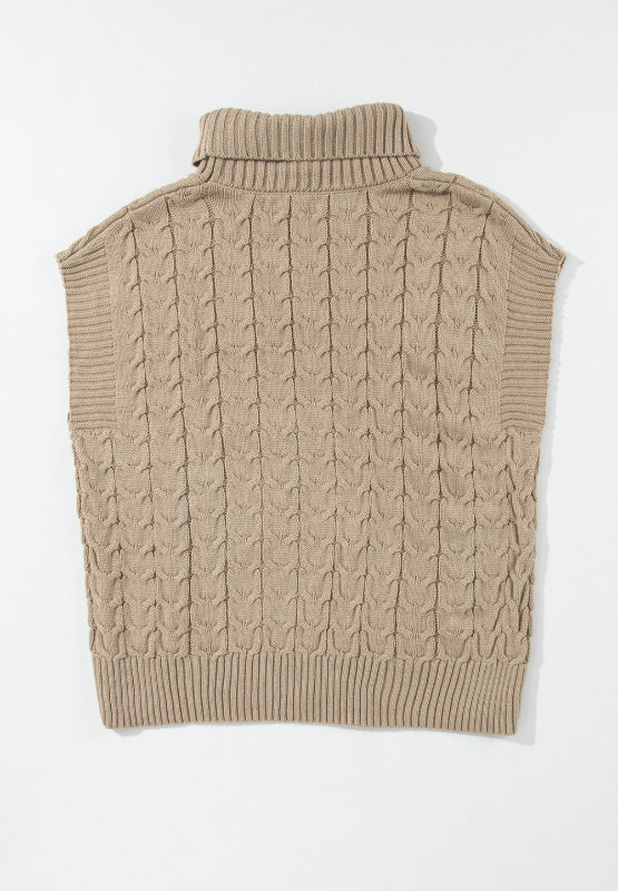 Cable Knit Turtleneck Short Sleeve Sweater - Pahabu - Women's Clothing & Shop