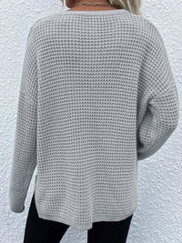 Notched Long Sleeve Sweater - Pahabu - Women's Clothing & Shop