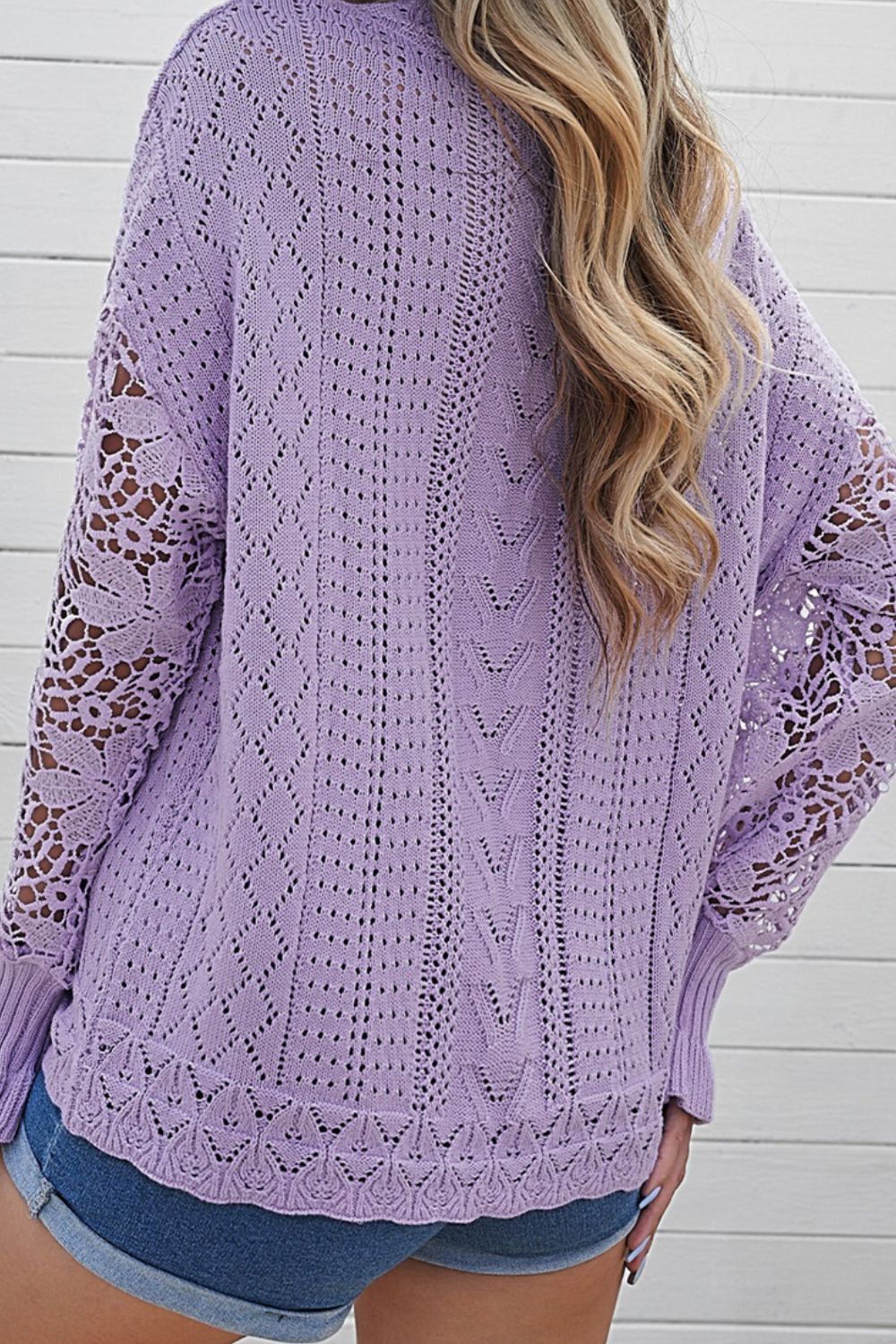 Openwork Round Neck Long Sleeve Sweater - Pahabu - Women's Clothing & Shop