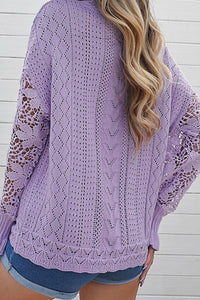 Openwork Round Neck Long Sleeve Sweater - Pahabu - Women's Clothing & Shop