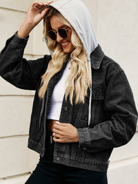 Drawstring Hooded Button Up Denim Jacket - Pahabu - Women's Clothing & Shop