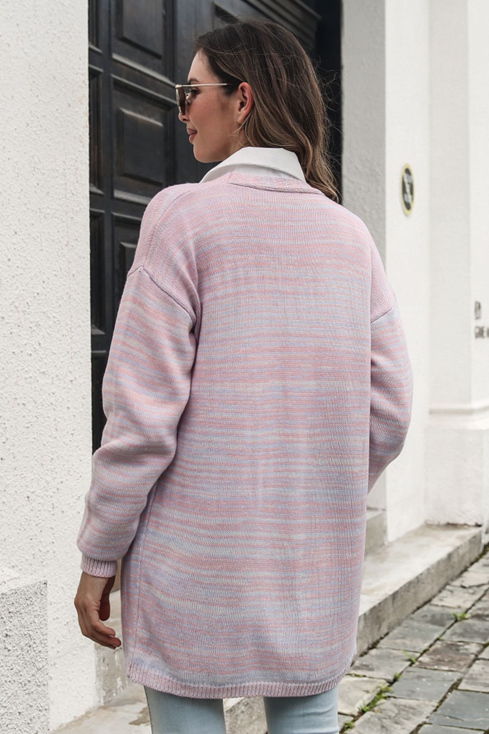 Striped Open Front Longline Cardigan - Pahabu - Women's Clothing & Shop