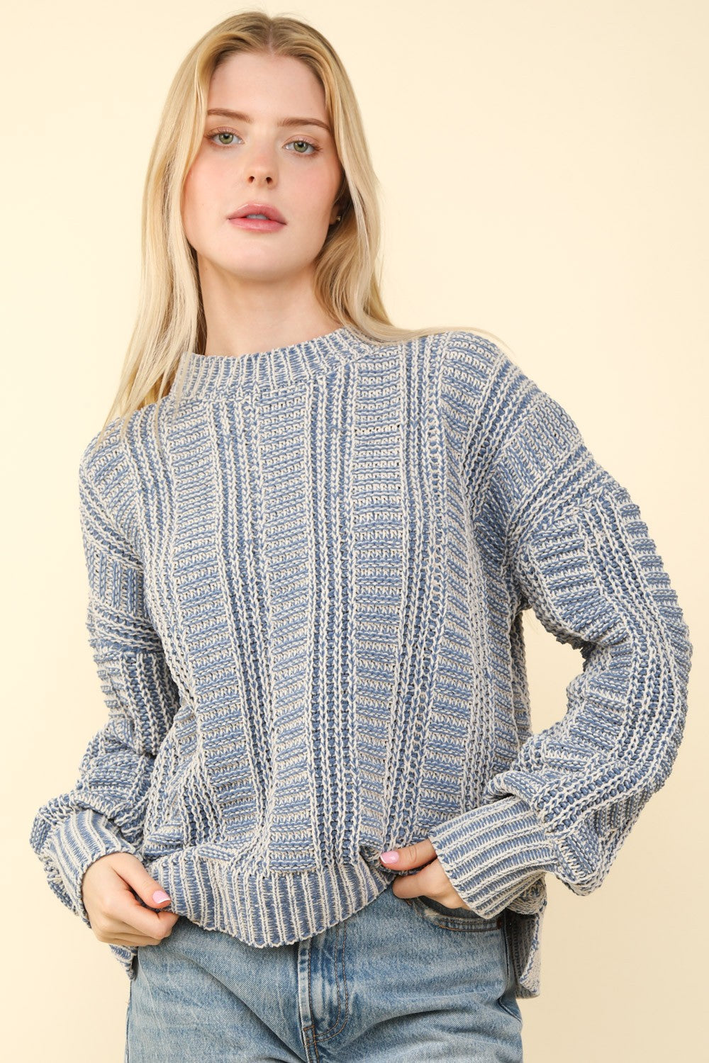 VERY J Two Tone Long Sleeve Sweater