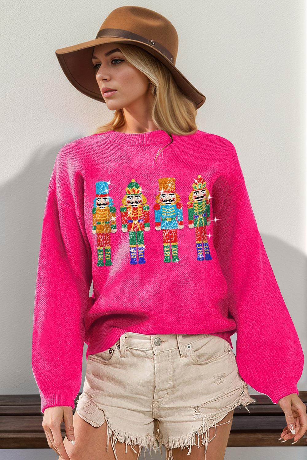 Double Take Full Size Sequin Nutcracker Long Sleeve Sweater - Pahabu - Women's Clothing & Shop