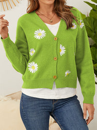 Flower Button Front Dropped Shoulder Cardigan - Pahabu - Women's Clothing & Shop