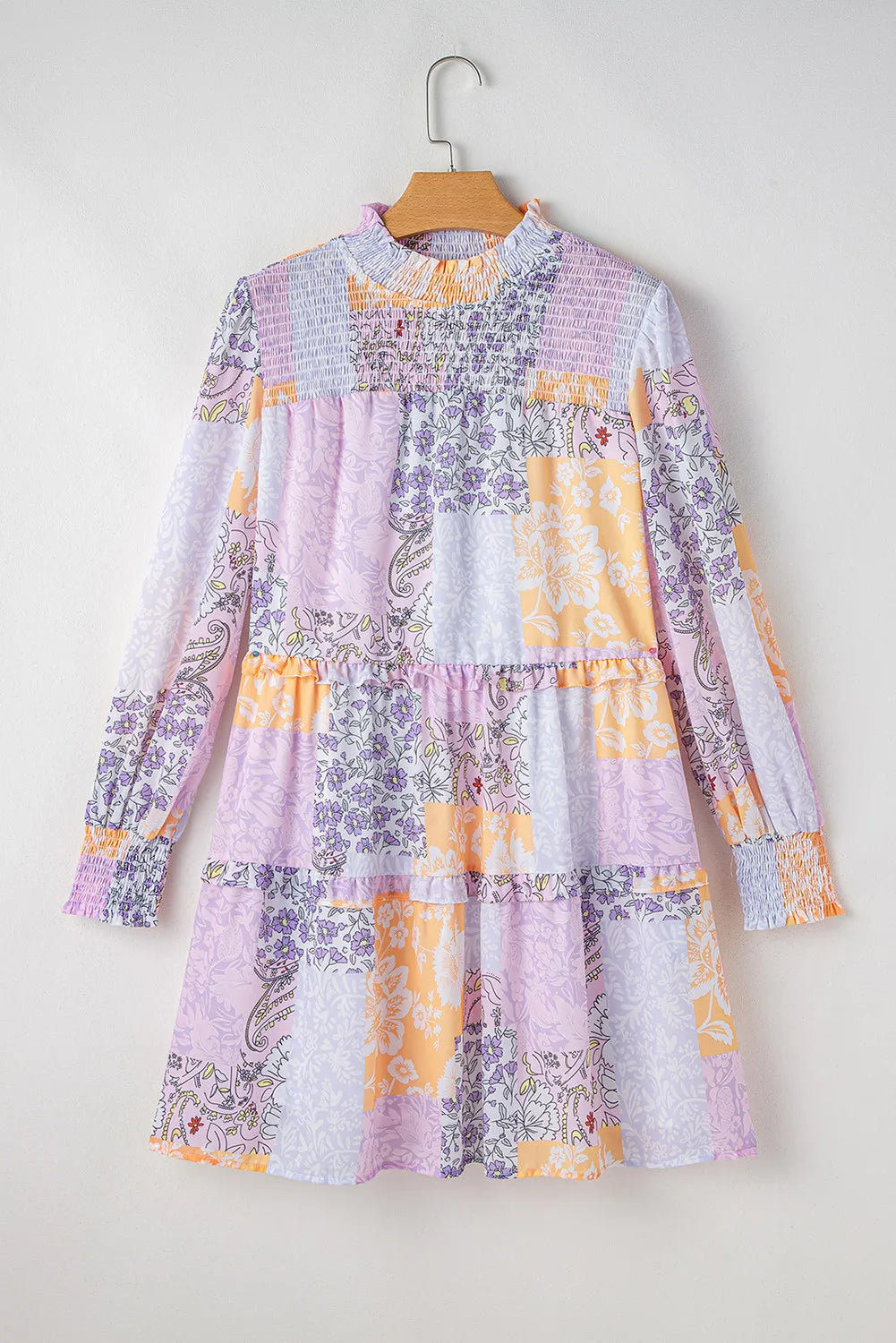 Frill Printed Mock Neck Long Sleeve Mini Dress - Pahabu - Women's Clothing & Shop