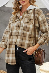 Plaid Button Up Long Sleeve Hooded Jacket - Pahabu - Women's Clothing & Shop