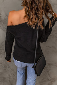 Horizontal Ribbing One-Shoulder Sweater - Pahabu - Women's Clothing & Shop