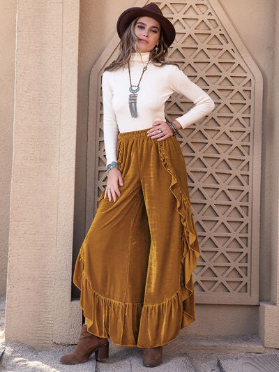 Slit Ruffled Wide Leg Pants - Pahabu - Women's Clothing & Shop