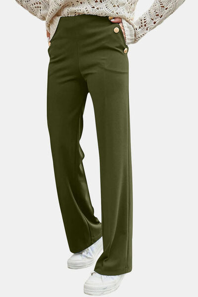 Decorative Button High Rise Pants - Pahabu - Women's Clothing & Shop