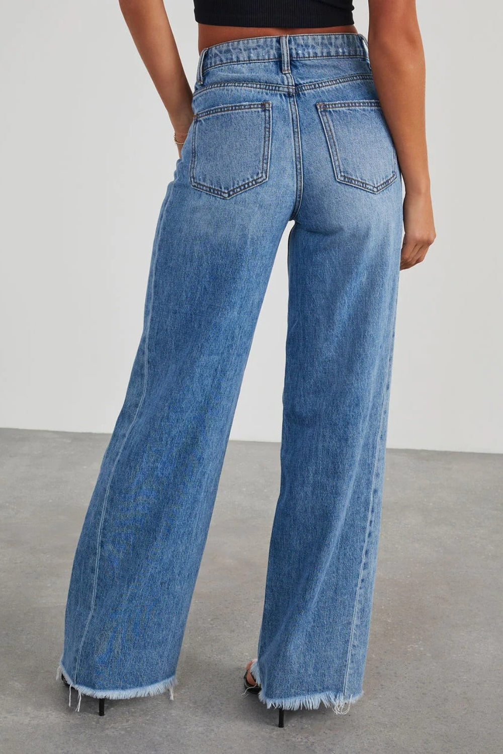 Raw Hem Wide Leg Jeans with Pockets - Pahabu - Women's Clothing & Shop