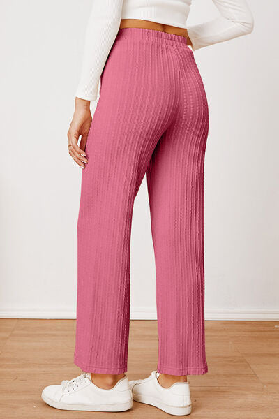 Textured Elastic Waist Straight Pants - Pahabu - Women's Clothing & Shop
