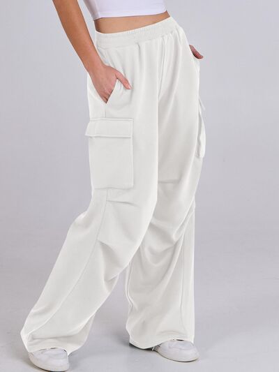 Elastic Waist Wide Leg Pants with Pockets - Pahabu - Women's Clothing & Shop