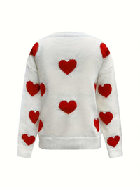 Valentine’s Day Heart Round Neck Long Sleeve Sweater - Pahabu - Women's Clothing & Shop