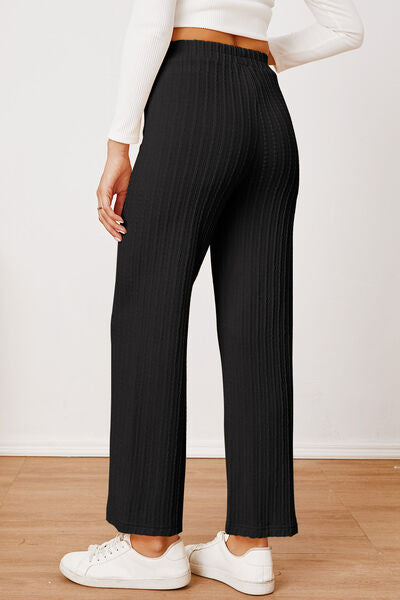 Textured Elastic Waist Straight Pants - Pahabu - Women's Clothing & Shop
