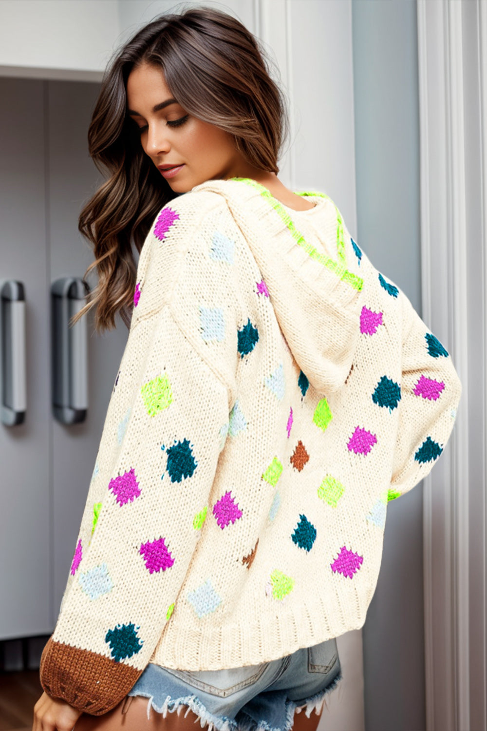 Geometric Dropped Shoulder Hooded Sweater - Pahabu - Women's Clothing & Shop