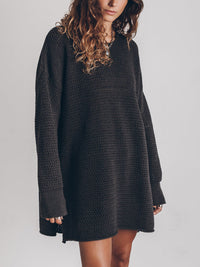 Openwork Round Neck Long Sleeve Slit Sweater - Pahabu - Women's Clothing & Shop