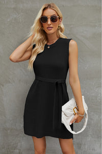 Tied Round Neck Sleeveless Sweater Dress - Pahabu - Women's Clothing & Shop