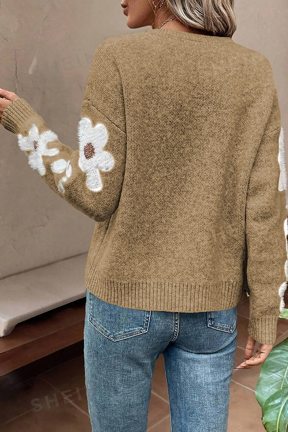 Flower Round Neck Long Sleeve Sweater - Pahabu - Women's Clothing & Shop