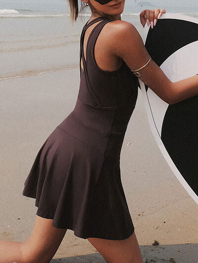 V-Neck Wide Strap Active Dress with Unitard Liner - Pahabu - Women's Clothing & Shop