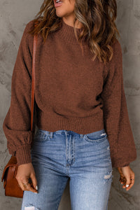 Ribbed Trim Balloon Sleeve Sweater - Pahabu - Women's Clothing & Shop