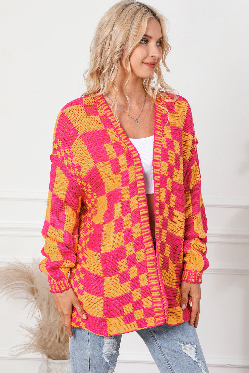 Contrast Exposed Seam Open Front Cardigan - Pahabu - Women's Clothing & Shop