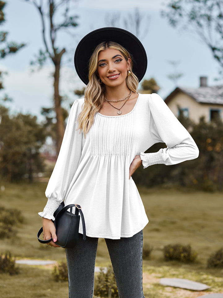 Puff Sleeve Pleated Blouse - Pahabu - Women's Clothing & Shop
