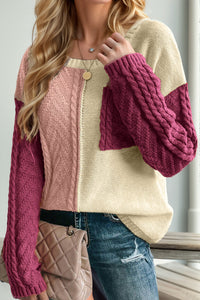 Double Take Full Size Color Block Drop Shoulder Sweater - Pahabu - Women's Clothing & Shop