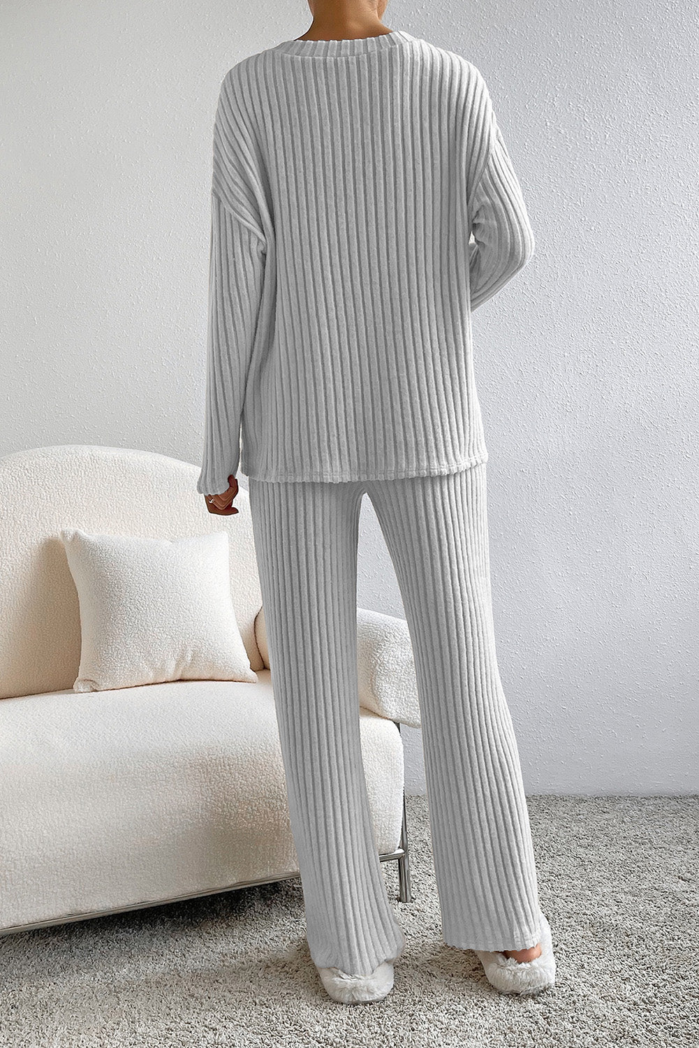 Ribbed V-Neck Top and Pants Lounge Set - Pahabu - Women's Clothing & Shop
