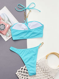 Halter Neck Chain Detail Two-Piece Bikini Set - Pahabu - Women's Clothing & Shop