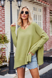 V-Neck Slit Exposed Seam Sweater - Pahabu - Women's Clothing & Shop