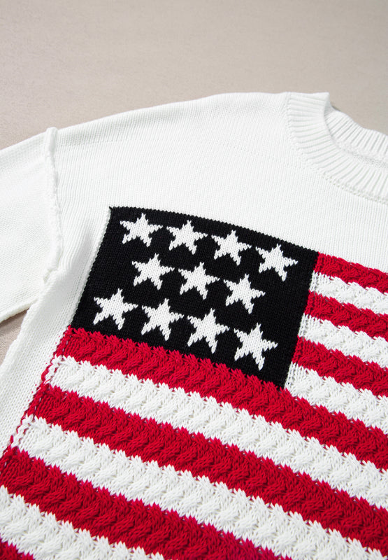 US Flag Side Slit Drop Shoulder Sweater - Pahabu - Women's Clothing & Shop