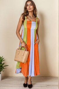 Color Block Square Neck Midi Dress - Pahabu - Women's Clothing & Shop