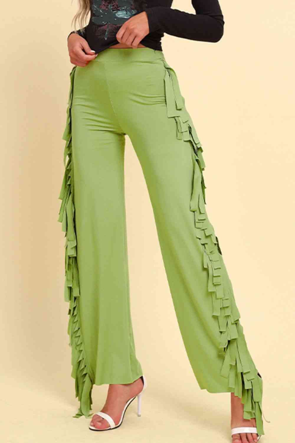 Fringe Trim Wide Leg Pants - Pahabu - Women's Clothing & Shop
