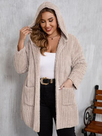 Plus Size Open Front Long Sleeve Hooded Fuzzy Jacket - Pahabu - Women's Clothing & Shop