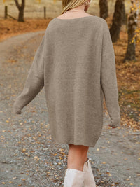 V-Neck Dropped Shoulder Sweater Dress - Pahabu - Women's Clothing & Shop