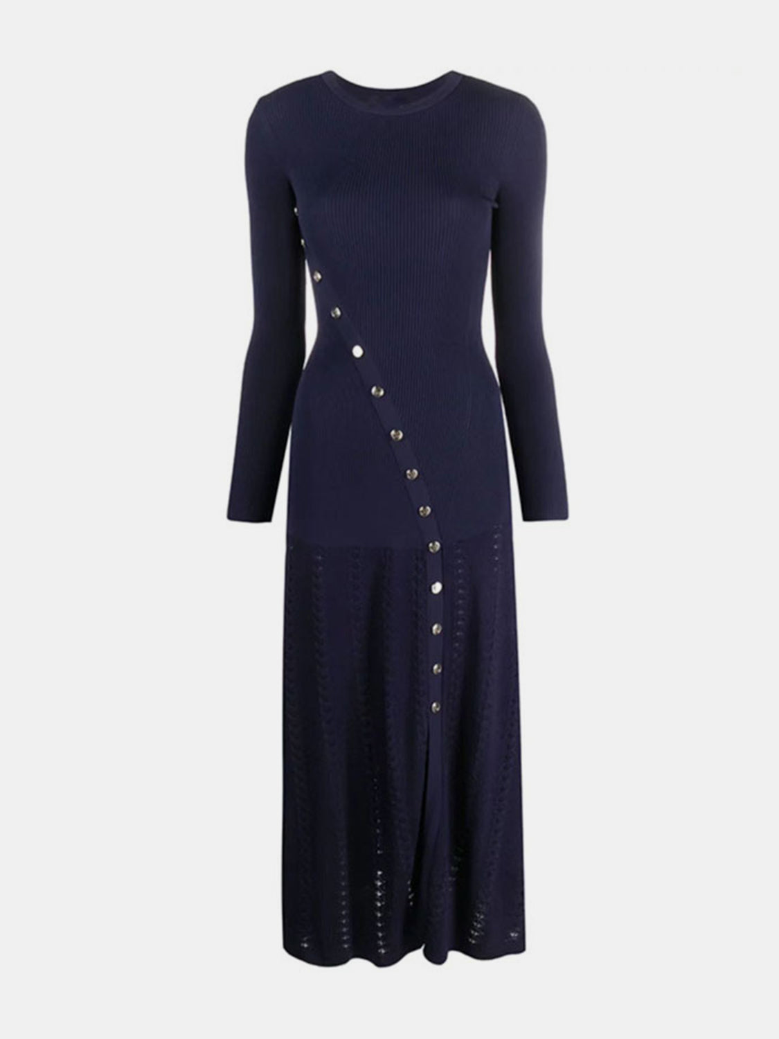 Openwork Round Neck Long Sleeve Sweater Dress - Pahabu - Women's Clothing & Shop