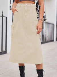 Slit Buttoned Denim Skirt with Pockets - Pahabu - Women's Clothing & Shop