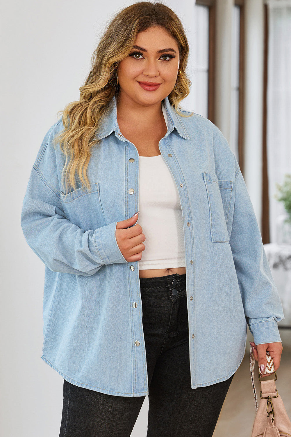 Plus Size Snap Down Pocketed Denim Jacket - Pahabu - Women's Clothing & Shop