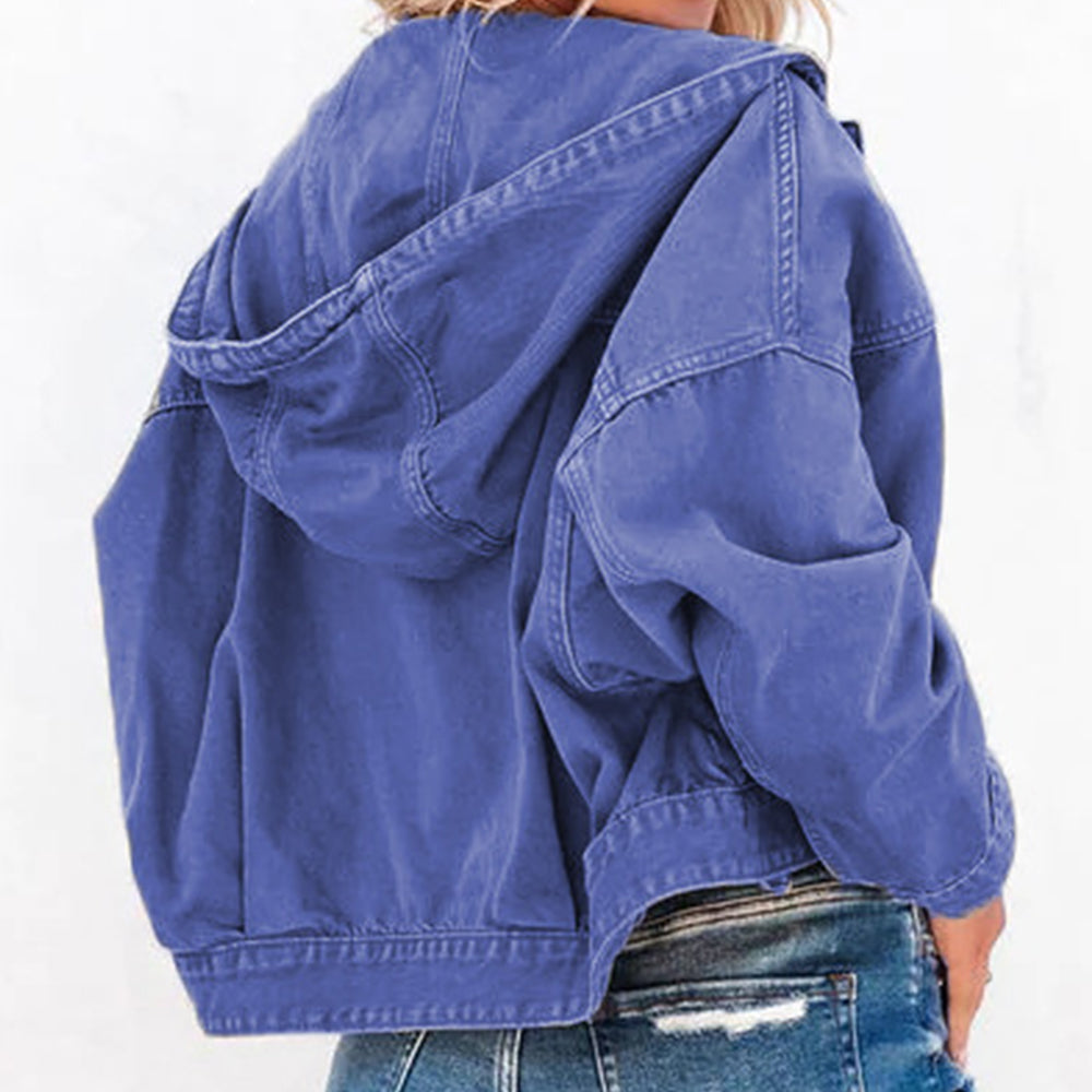 Hooded Dropped Shoulder Denim Jacket - Pahabu - Women's Clothing & Shop