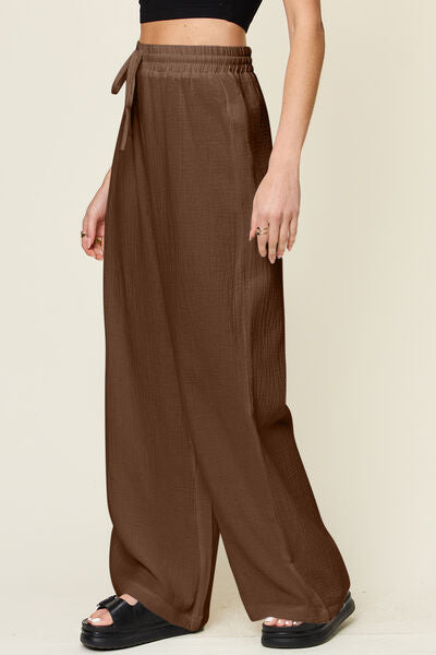 Double Take Full Size Texture Drawstring Wide Leg Pants - Pahabu - Women's Clothing & Shop