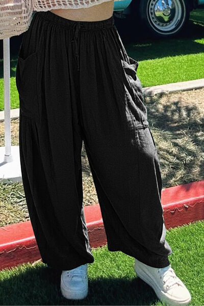 Full Size Pocketed Drawstring Wide Leg Pants - Pahabu - Women's Clothing & Shop