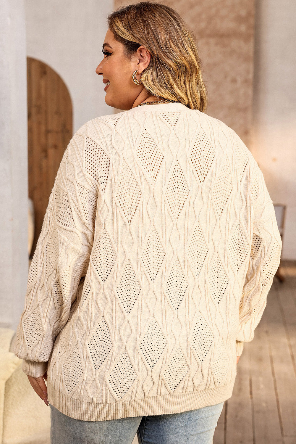 Plus Size Cable-Knit Button Up Sweater - Pahabu - Women's Clothing & Shop